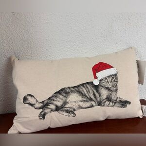 Eric & Christopher Christmas Cat Holiday Pillow with Red Santa Hat NWT